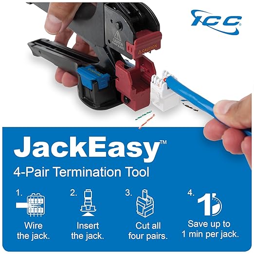 ICC CAT6A Keystone Jack with Slim Profile 180 Degree Punch Down, 10Gbps RJ45 UL Listed PoE++ TAA Compliant for Wall Plate or Patch Panel, Works with JackEasy Termination Tool, Black 10 Pack