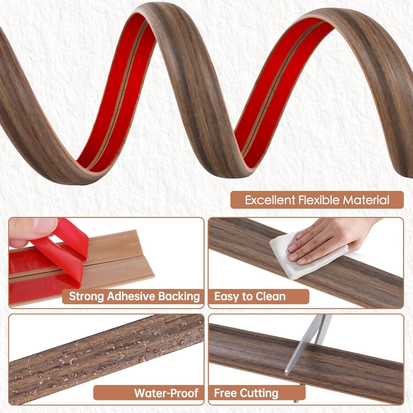 Floor Cord Cover for Wires on Floor Self Adhesive Cord Hider Floor Cable Management Wire Covers for Cords Protector Prevent Cable Trips Cord Cavity W 0.32" x H 0.32", Misty Brown Wood, 10Ft