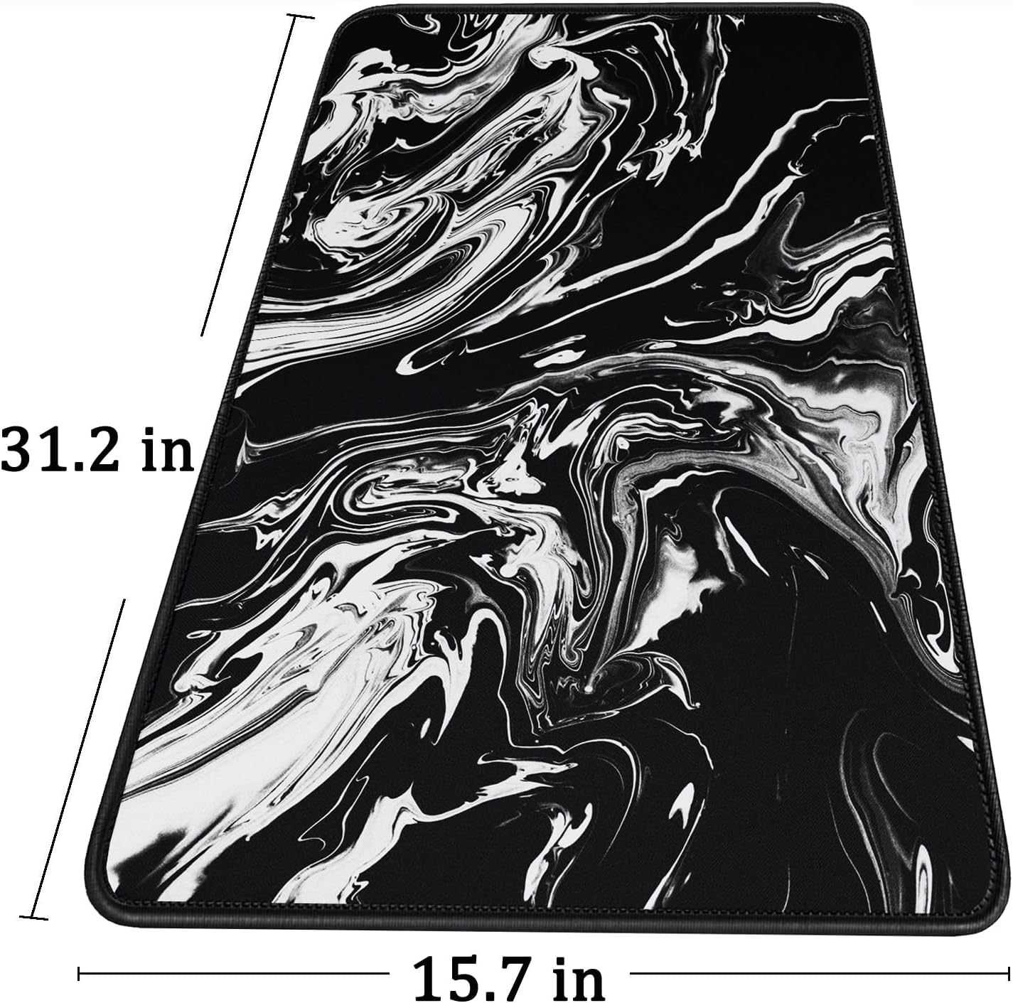 Large Extended Gaming Mouse Pad with Stitched Edges, Durable Non-Slip Natural Rubber Base, Waterproof Computer Keyboard Pad Mat for Esports Pros/Gamer/Desktop/Office/Home - Black White