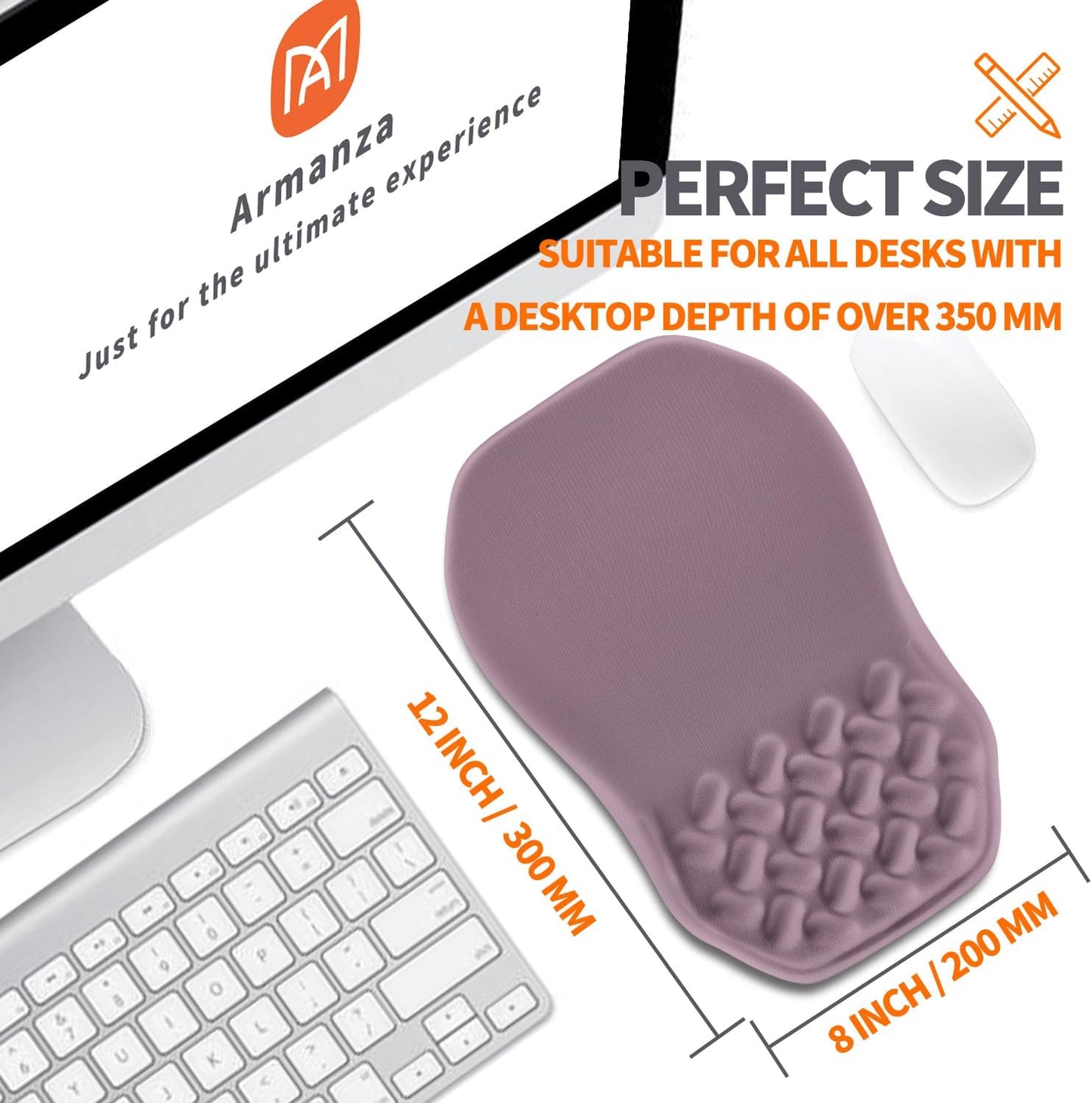 Ergonomic Slope Mouse Pad Wrist Support, Wrist Rest Mousepad for Carpal Tunnel Pain Relief with Massage Bulge and Slow Rebound Memory Foam (12x8 inch, Purple)