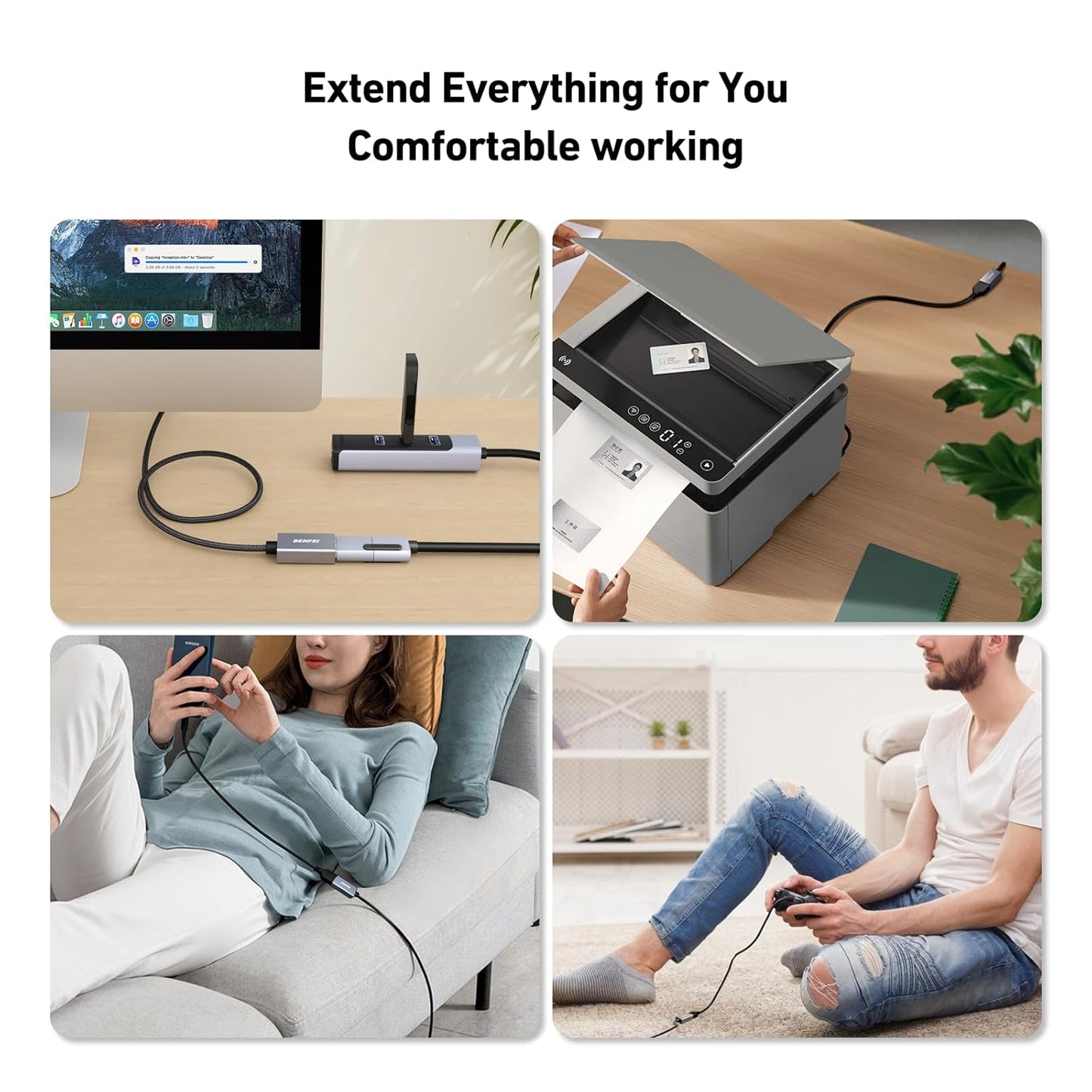 BENFEI USB 3.0 Extension Cable 3.3 Feet, Nylon Braided Compatible with Webcam, Camera, Phone, USB hub, Mouse, Keyboard, Printer, Hard Drive, Headset