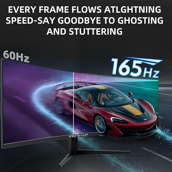 49 Inch Curved Ultrawide Gaming Monitor, 4K (3840x1080P), 165Hz, HDR10 1500R, 32:9, AMD FreeSync, 125% sRGB, Computer Monitor, HDMI/DP VESA100*100mm Black