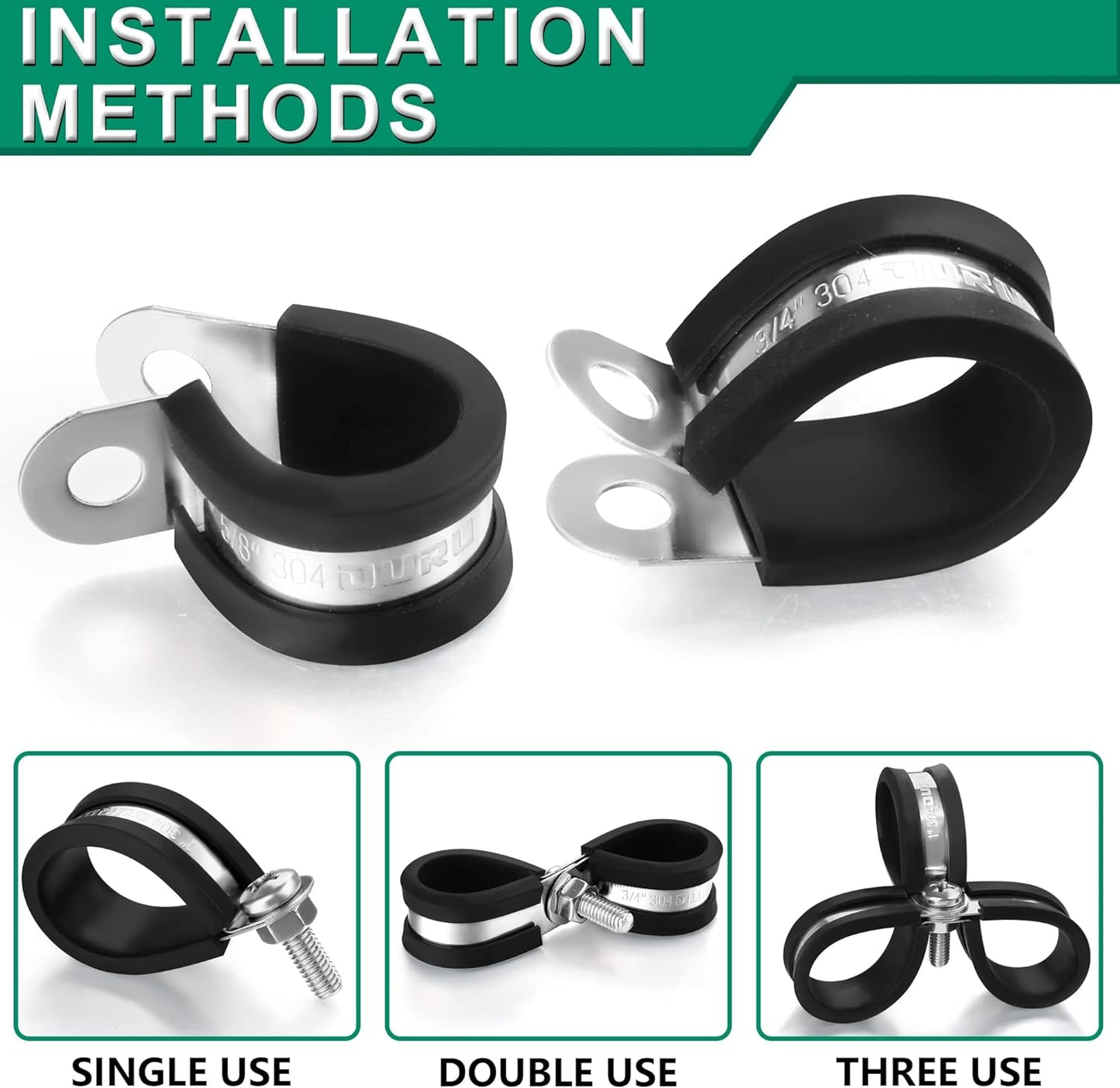 1/2-Inch Stainless Steel Rubber Coated Pipe & Wire Clamps (30pcs, Black, 13mm)
