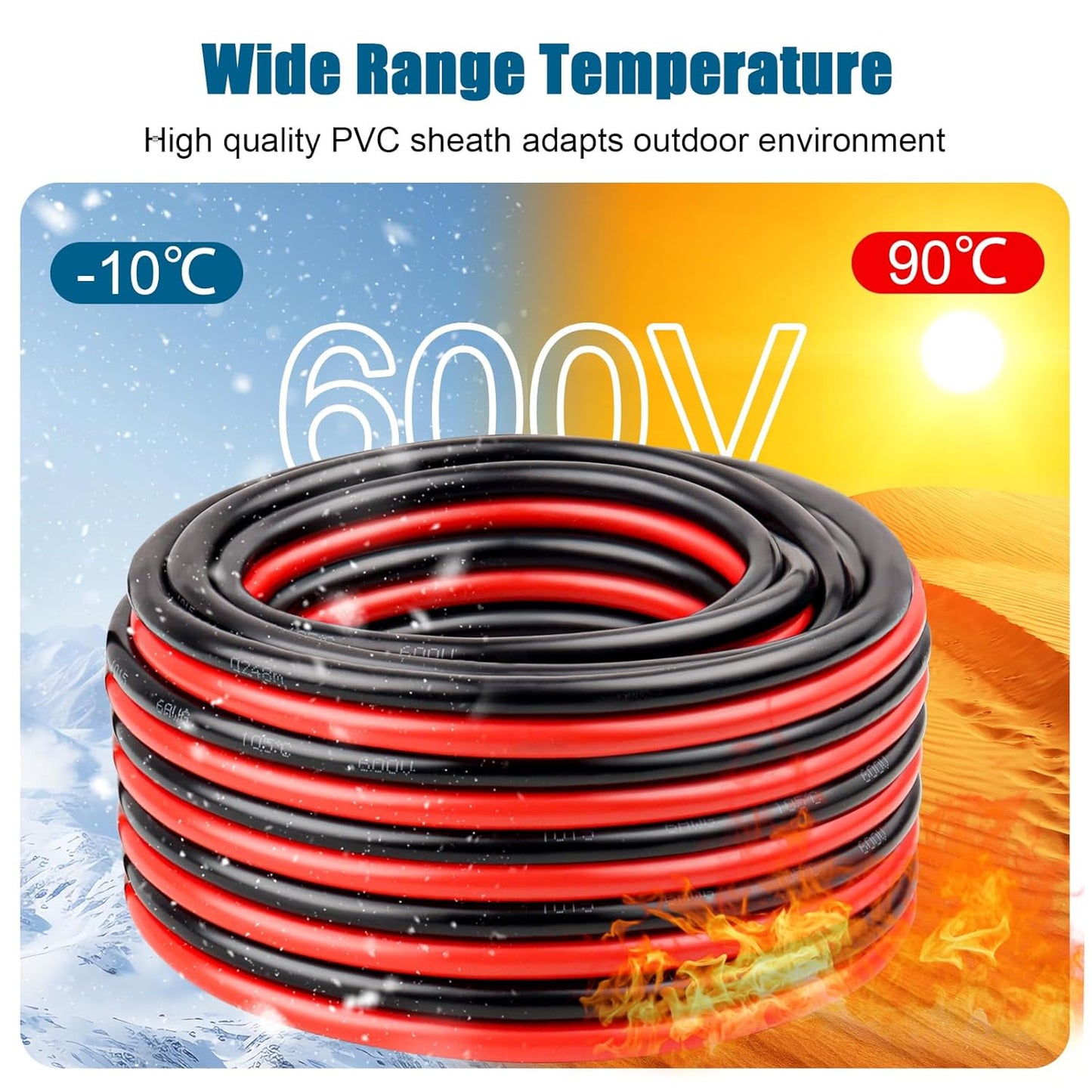 6 Gauge Wire 2 Conductors Copper Wire, 6 AWG Battery Cable Oxygen Free Copper Wire for Solar Panel, Automotive, Trailer, RV and Speaker (6 Gauge 20FT)