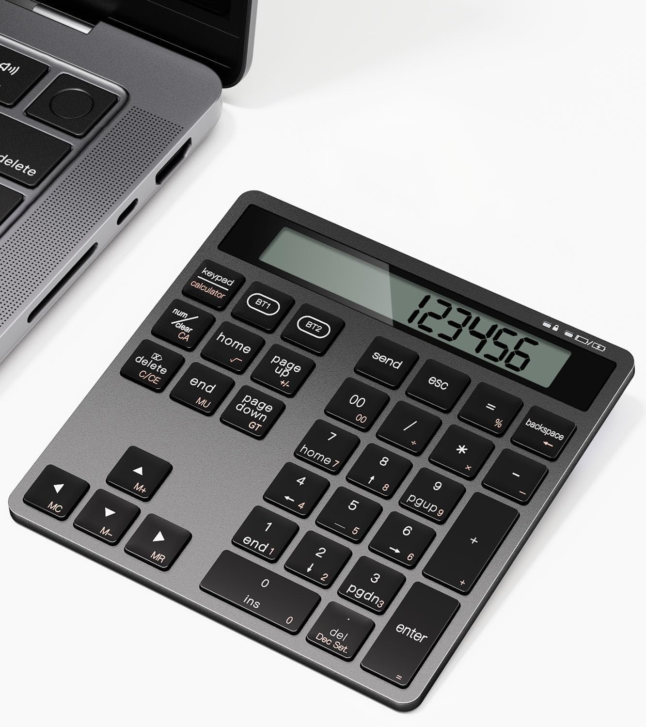 Bluetooth Number Pad, Wireless Numeric Keypad Calculator with Display, USB-C Rechargeable External 34-Keys Numpad, Financial Data Entry Keyboard for iMac, MacBook Air/Pro, PC Desktop, Laptop Notebook
