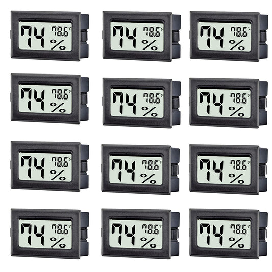 12 Pack Mini Digital Thermometer Hygrometer Indoor Temperature and Humidity Gauge Meter Monitor Fahrenheit (℉) for Humidor,Greenhouse,Reptile Tank,Home,Jars