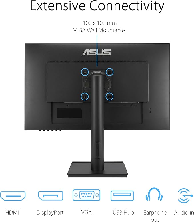 ASUS 27” 1080P Business Monitor (VA27DQFS) - IPS, 100Hz, 1ms, Adaptive-Sync, HDMI, DisplayPort, VGA, for Working and Gaming, Ergo Design, Blue Light Filter, Flicker Free, 3 yr Warranty TAA Compliant