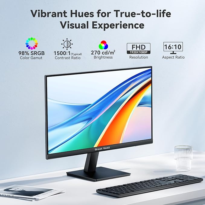 2pack-23.8 Inch Gaming Monitor, 75Hz/FHD(1920 * 1080) 1K Computer Monitor, Support HDMI/VGA Display, FreeSync, 99% sRGB, 1500:1 Contrast Ratio for Home Office & Gaming-Wall Mountable