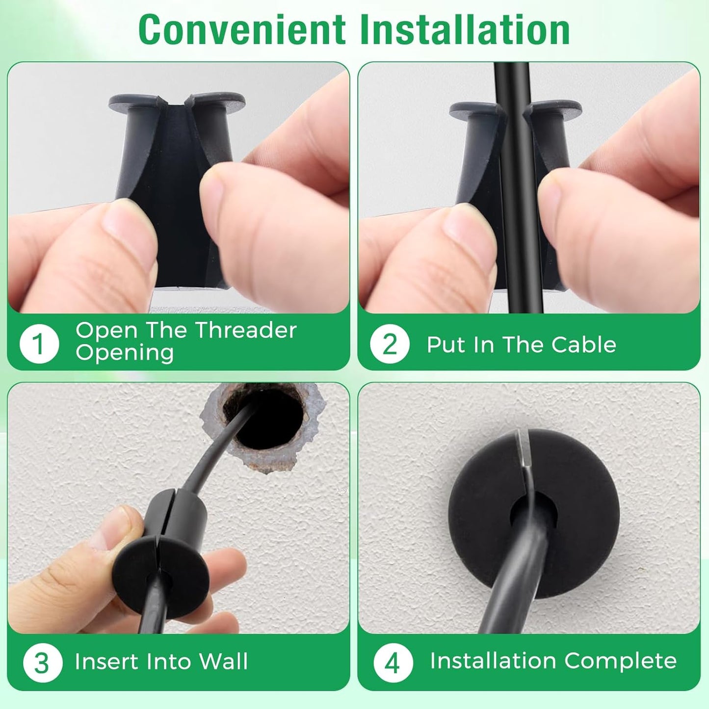 6pc Starlink Cable Grommet 1" Silicone Waterproof Wall Hole Pass Through Split Cable Bushings for TV Wire Ethernet Cord, Starlink Cable Routing Kit Accessories, 52.5mm/2.07" Ht, Black