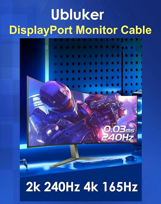 10K 8K DisplayPort 2.1 Cable 54Gbps 50 FT, Certified DP to DP Cord 4K 240Hz 165Hz 144Hz 120Hz 10K 8K 120Hz Nylon Braided UHBR HDCP2.3 FreeSync G-Sync RTX5090 Gaming Monitor PC Projector