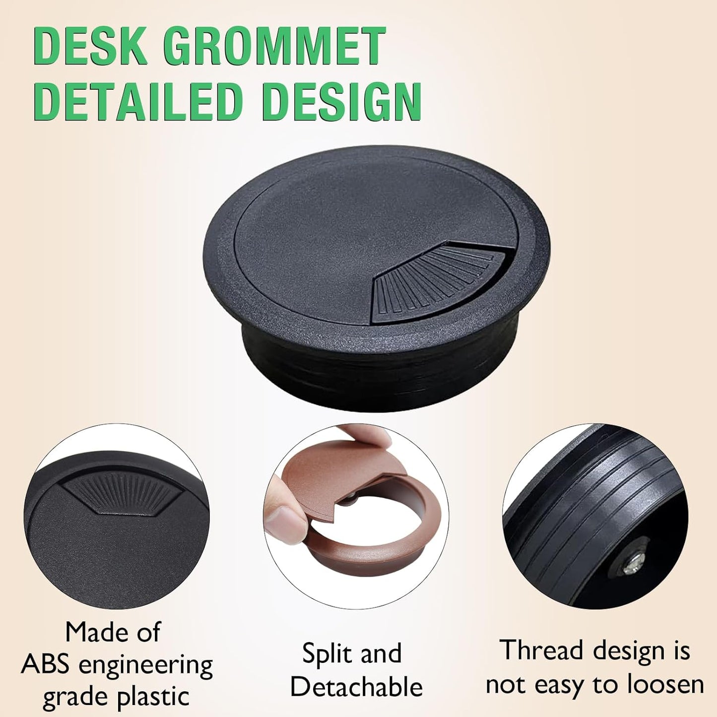 10 Pcs Desk Grommet 2" / 50 mm, Desk Cord Hole Cover, Cable Grommet ABS Plastic, Desk Hole Grommet for Home & Office Pc, Detachable Adjustable Cable Cord Organizer-White