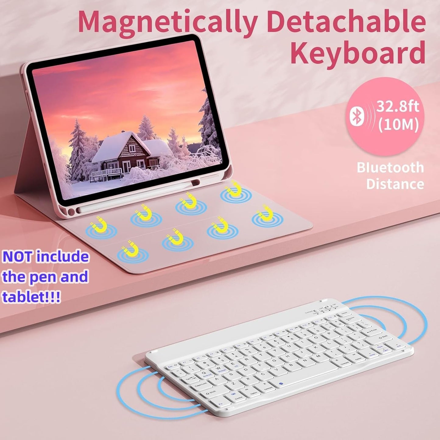 Keyboard Case for Galaxy Tab S10 Plus/S9 Plus/S9 FE Plus/S8 Plus/S7 Plus/S7 FE 12.4 Inch, 7 Color Rainbow Backlight Detachable Magnetic Keyboard Cover with S Pen Holder,Sky Blue
