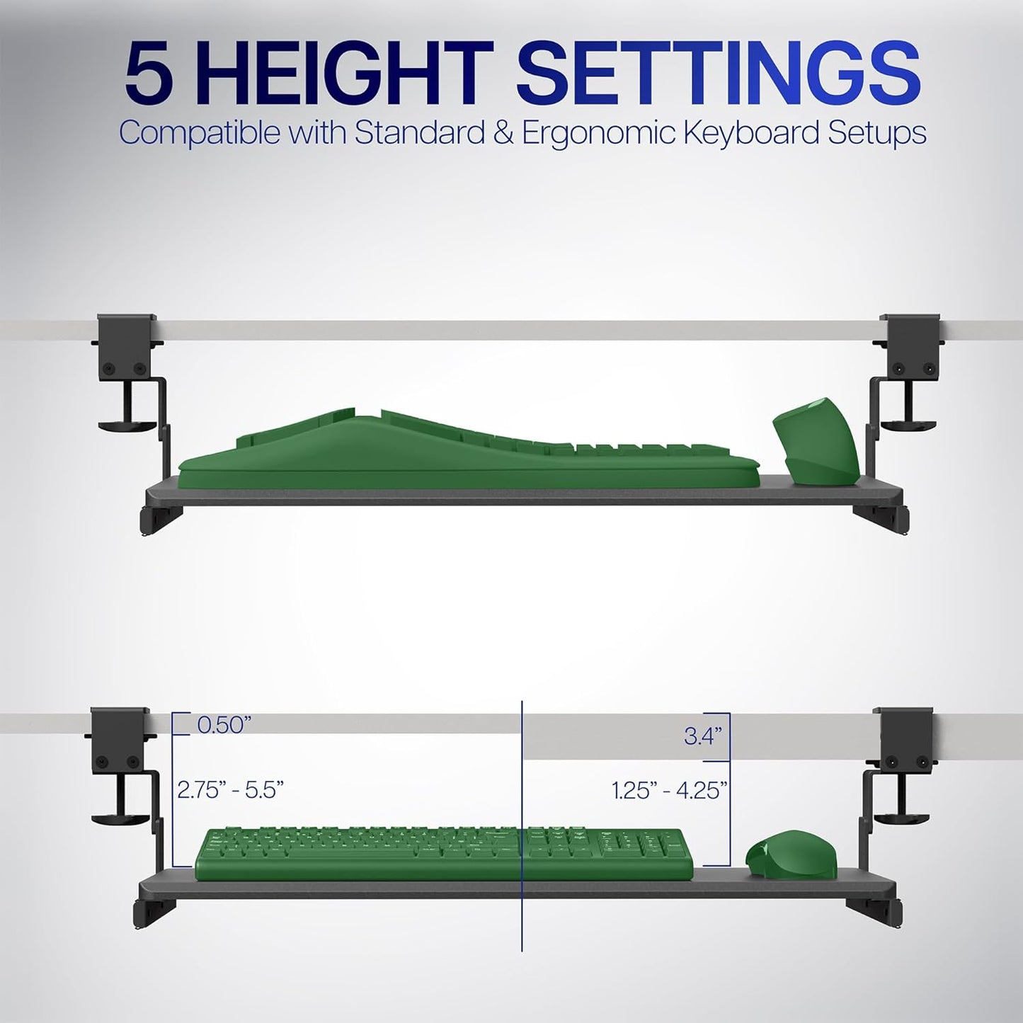 VIVO Large Height Adjustable Under Desk Keyboard Tray, C-clamp Mount System, 27(33 Including Clamps) x 11 inch Slide-Out Platform Computer Drawer for Typing, Black, MOUNT-KB05HB