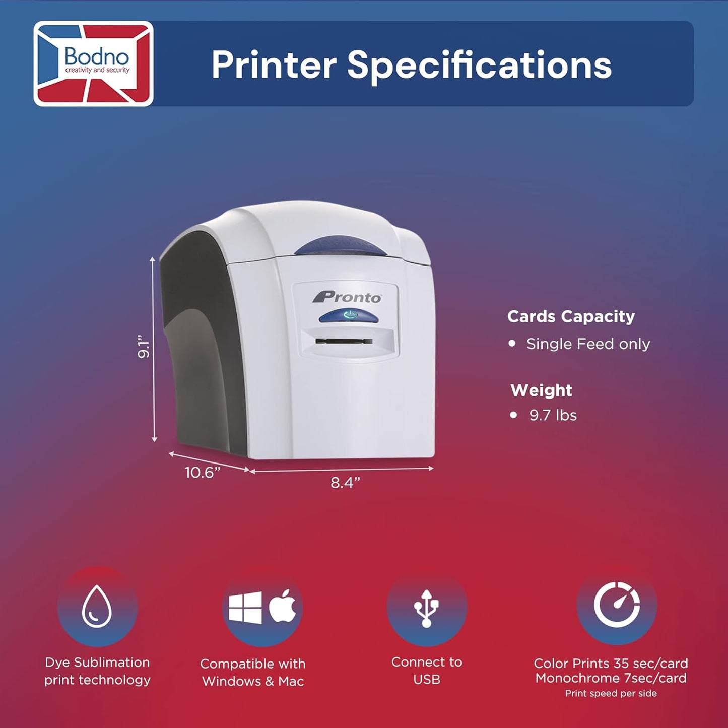 Bodno Magicard Pronto ID Card Printer & Complete Supplies Package ID Software and Camera - Bronze Edition
