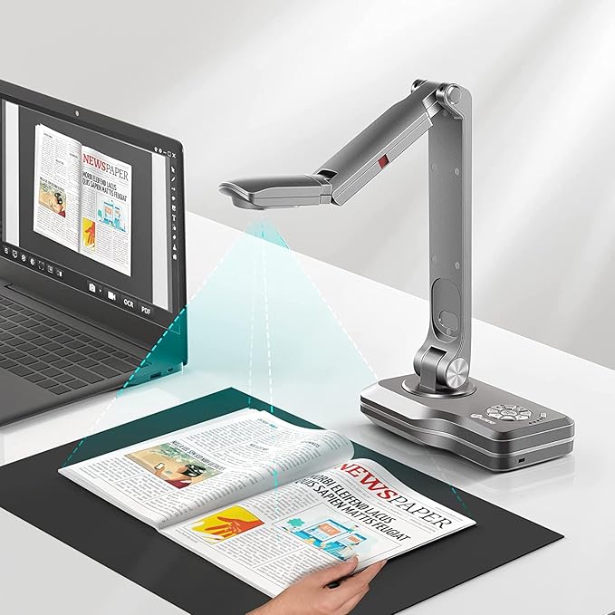 JOYUSING V508 VGA/HDMI/USB 8MP Three Mode Document Camera for Teacher, Auto Focus, LED Light for Real-time Projection, Video Recording, Distance Learning, Works with and Without a Compute