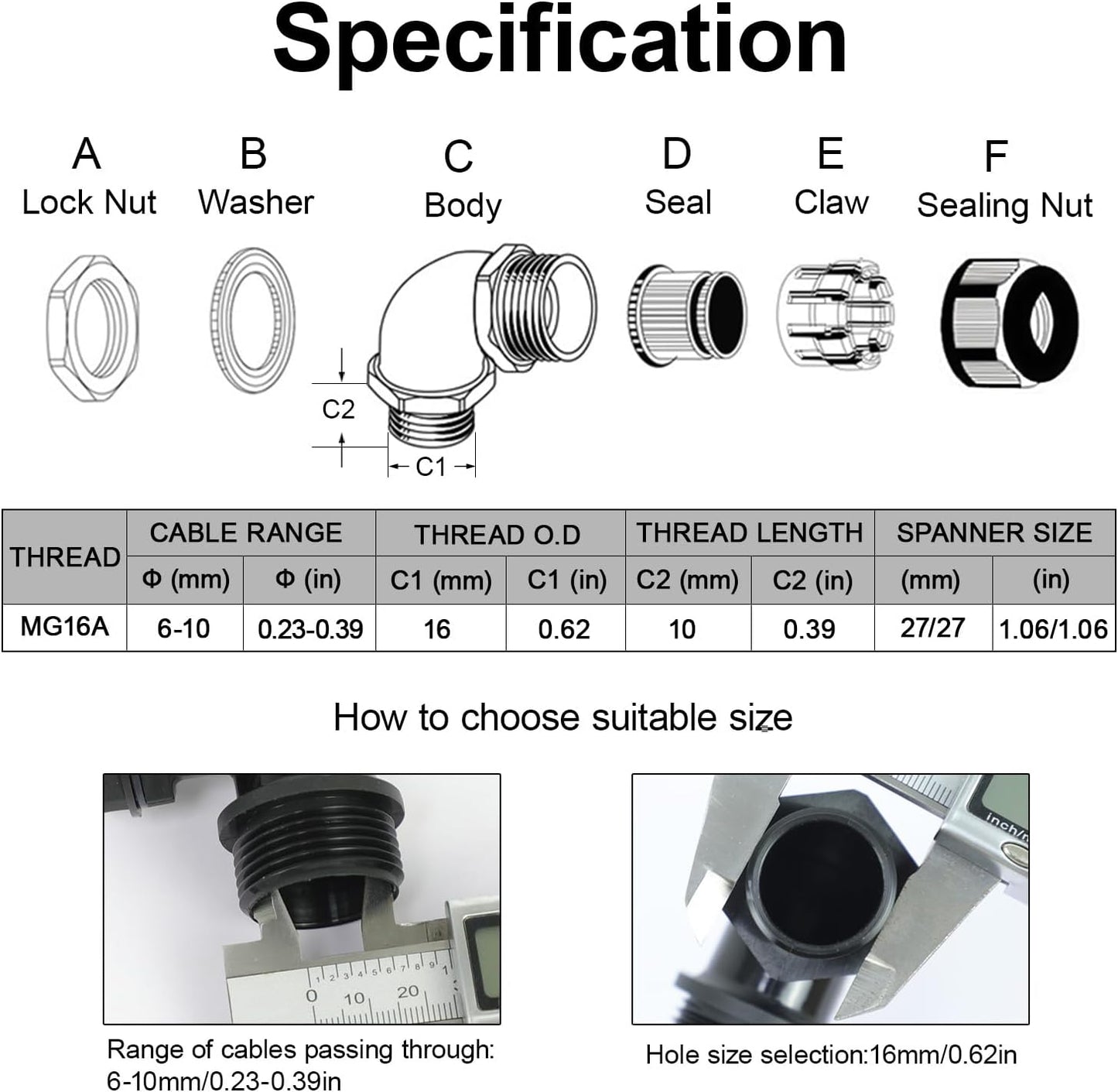 LeMotech M20 Cable Gland, 90 Degree Adjustable 9-14mm Strain Relief, Cord Connectors Nylon Joints with Gaskets, 6 Pcs, Black