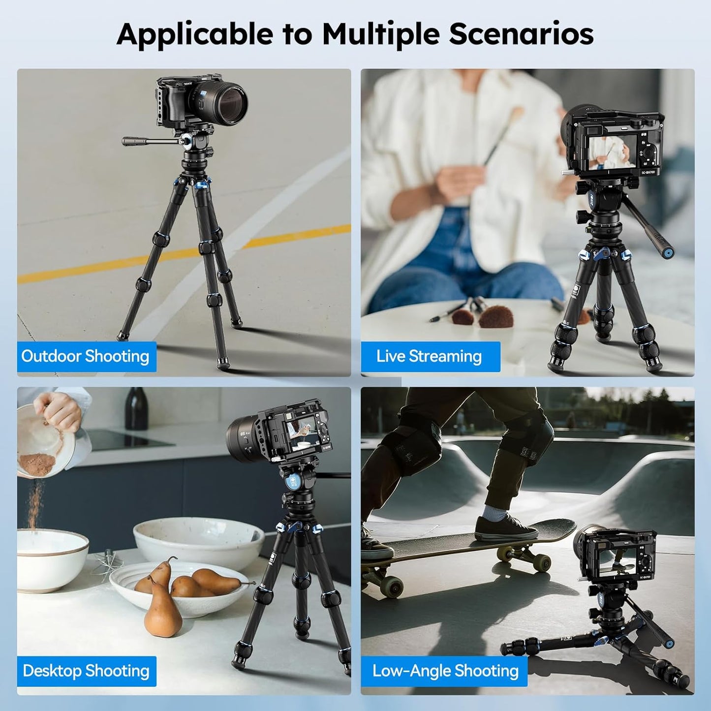 SIRUI AM-223L Carbon Fiber Mini Tabletop Tripod Kit, Compact Lightweight with AT-10 Fulid Video Head, Max Load 5kg/11.02lb for Cameras, DSLR (AM-223L+AT-10)