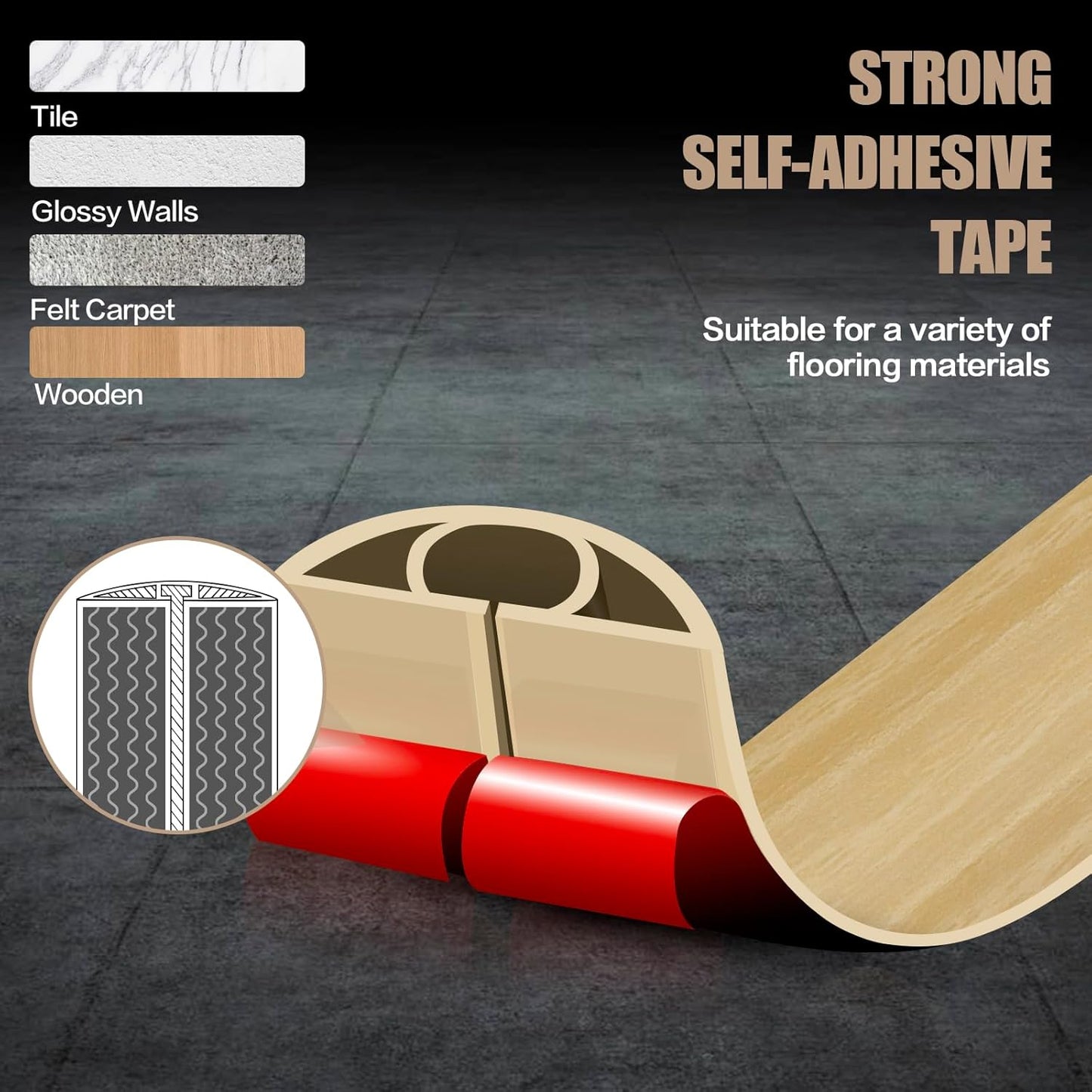 Floor Cord Cover Self Adhesive Cord Hider,10FT Cable Management, Extension Strip Protector for Wires, Prevent Cable Trips for Offices, Gyms, Exhibitions Cavity:0.39"(W) x0.27(H) WoodLightyellow