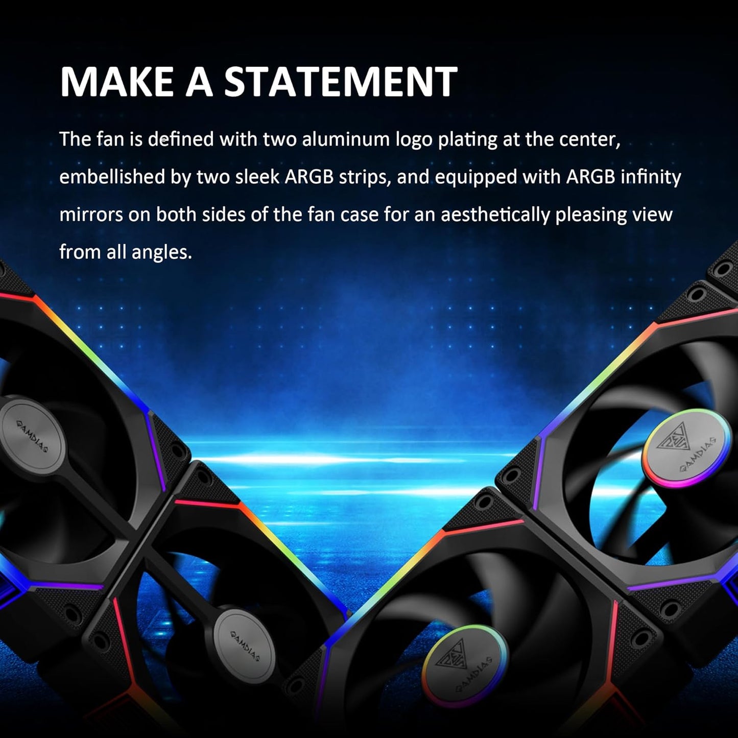 GAMDIAS Aeolus P2-1203U 120mm ARGB PWM Fan(3 Fan Pack w/USB Hub), Include Reverse Fan Blade x3, ARGB Sync Ready, Easy Installation & Cabless Daisy-Chain Design, Silent Operation, Up to 2400RPM, Black