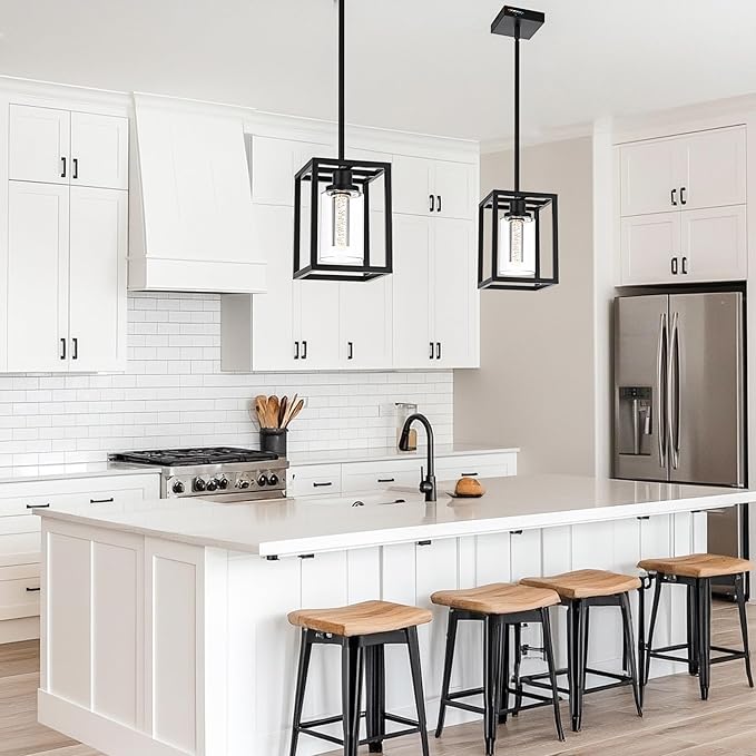 MELUCEE Black Pendant Lights Kitchen Island 1-Light, 5 Color Dimmable Led Pendant Light Ceiling Hanging Over Sink with Crystal Bubble Glass, Modern Integrated LED Hanging Light Dining Room Lighting