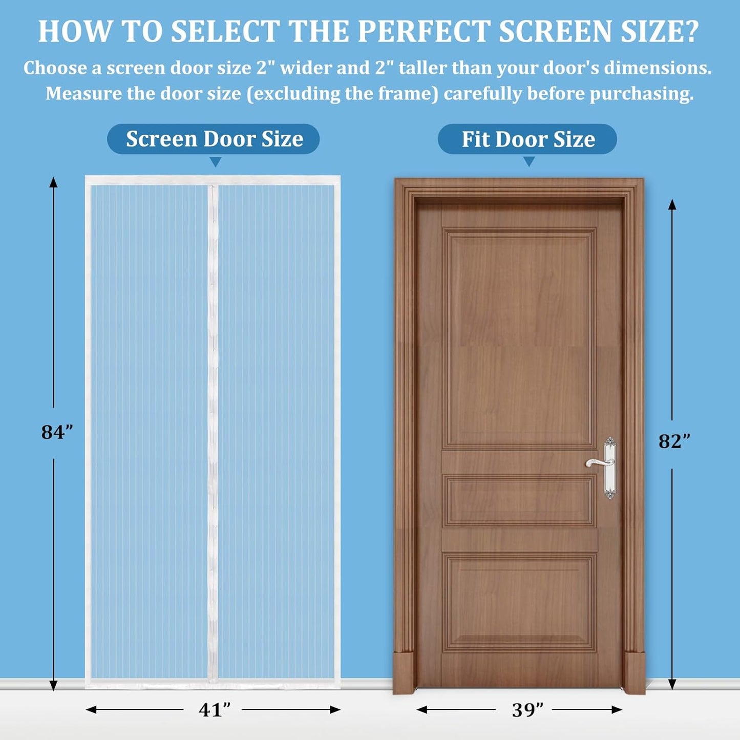 Magnetic Screen Door - Self Sealing, Heavy Duty, Hands Free Mesh Partition Keeps Bugs Out Let Breeze in- Pet and Kid Friendly - Keep Open Feature (White, Fit Door Size 39 x 82 Inch)