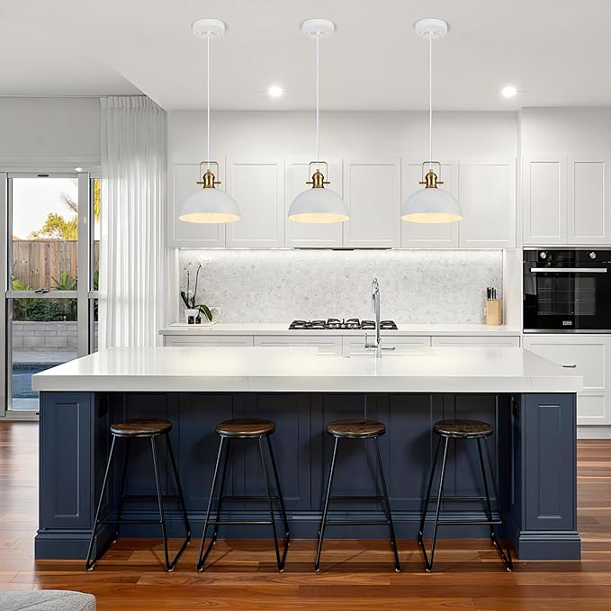 12 Inch Pendant Lights for Kitchen Island Matte White Farmhouse Pendant Light fixtures Adjustable Height Dome Hanging Light for Dinning Room Bedroom Hallway,2 Packs