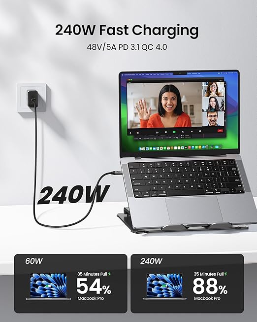 Silkland Long USB C Monitor Display Cable 15FT[4K@144Hz/60Hz 8K@30Hz], USB C 3.2 Gen 2x2 Video Cable, 20Gbps Data Transfer, 240W PD Charging, Compatible with iPhone 16, MacBook Pro, iPad