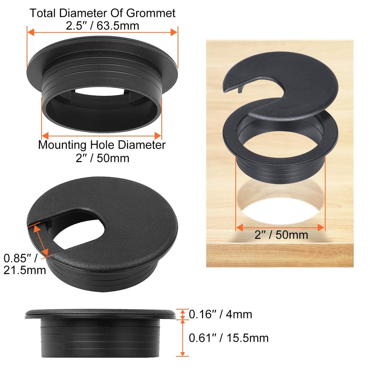 2" White Plastic Desk Grommet, HNBun 20 Pack Cable Wire Grommet Tidy Cable Hole Cover Organizers, Desk Cord Cable Hole Cover Grommet for Hide Office Desk Cords and Cables (50mm Mounting Hole Diameter)