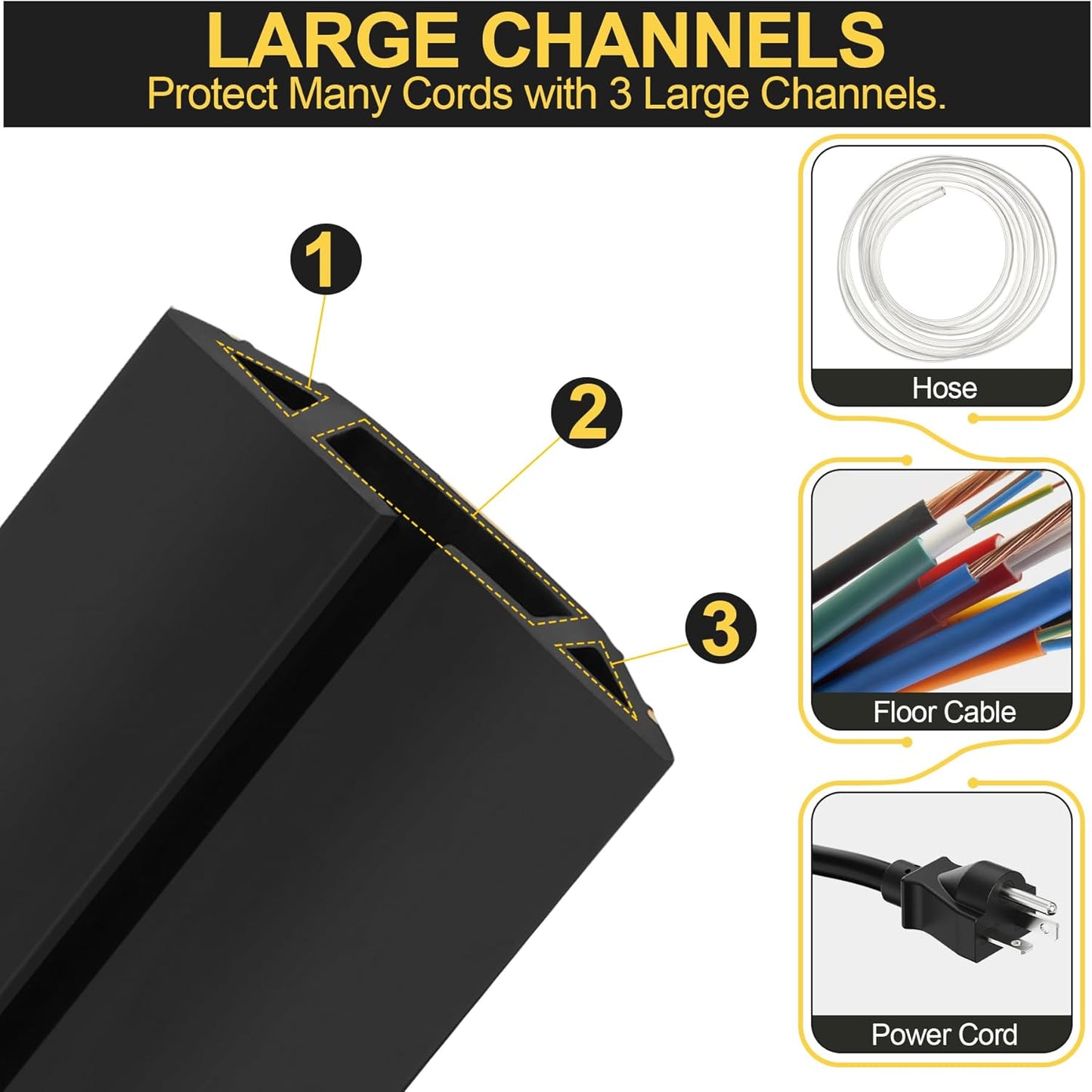 MYFAMIREA 20FT Floor Cord Cover Heavy Duty Cable Cover Protector 3 Channels Extension PVC Floor Wire Cover Outdoor Cord Hider Management Cord Cover for Wire on Floor Home Office Outdoor (2PCS 10FT)