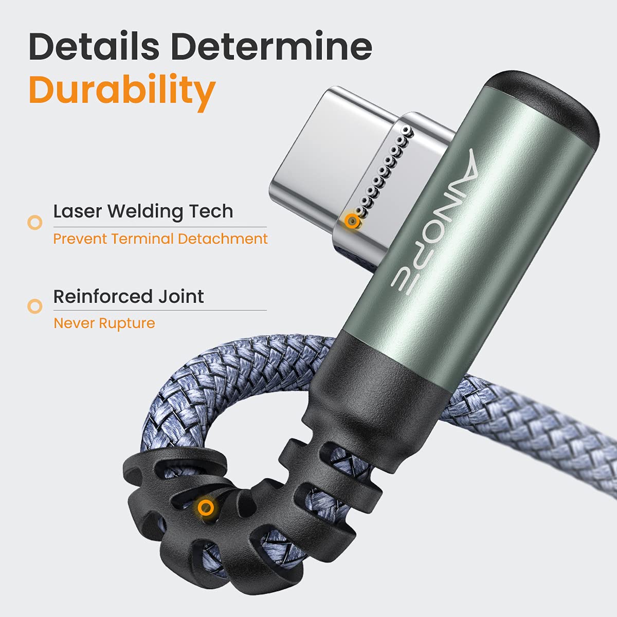AINOPE 2-Pack USB to USB C Cable 3.1A Fast Charge, [3.3FT+10FT] Right Angle Type C Charging Cable, Durable Nylon Braided USB C Cable Fast Charge Compatible Galaxy S10 S9 S8 Plus S21, LG V30,V20,G6