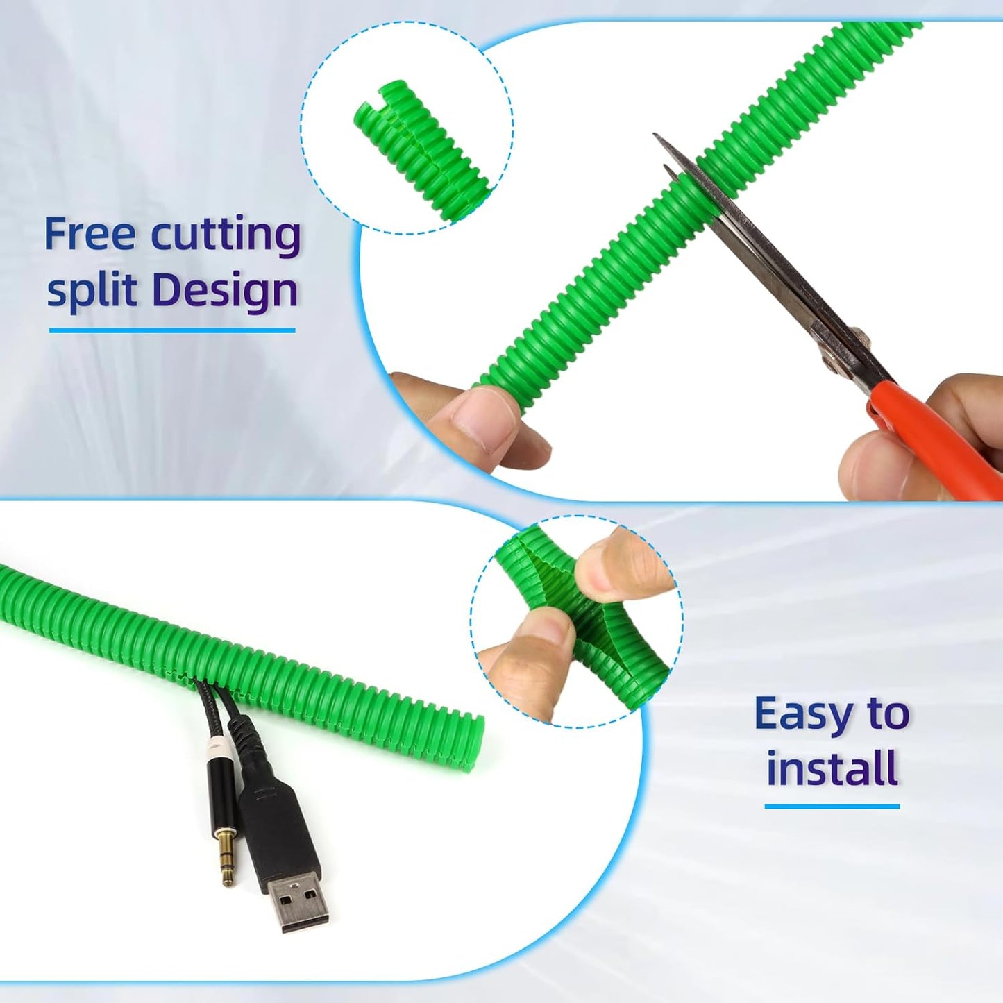 Split Wire Loom Tubing,10,25ft Cord Protectors from Pets No Chew, Flexible Wire Covers Cord Protectors, Protective Split Cable Sleeve for Automotive Home Industrial Wires(Green, 0.98inch-10ft)