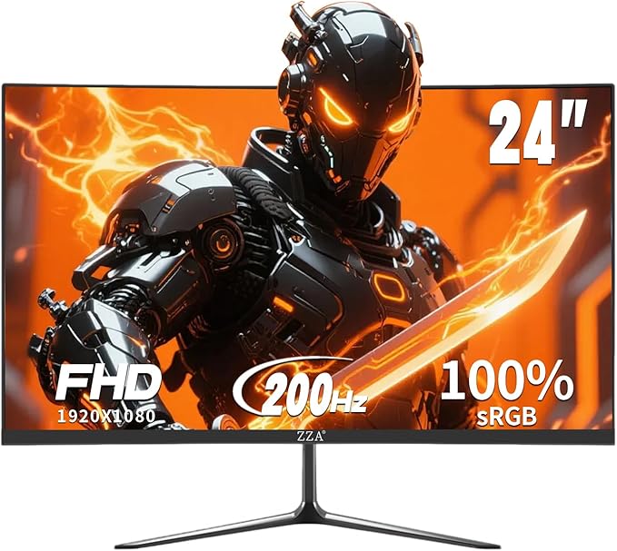 ZZA 24 Inch FHD 1080P 200Hz|144Hz Curved Gaming Monitor, 1ms MPRT, VA Panel, 2800R Curvature, AMD FreeSync, Ultra-Thin Bezel, for Esports, PS5, Xbox Series X/S, PC, VESA Mount