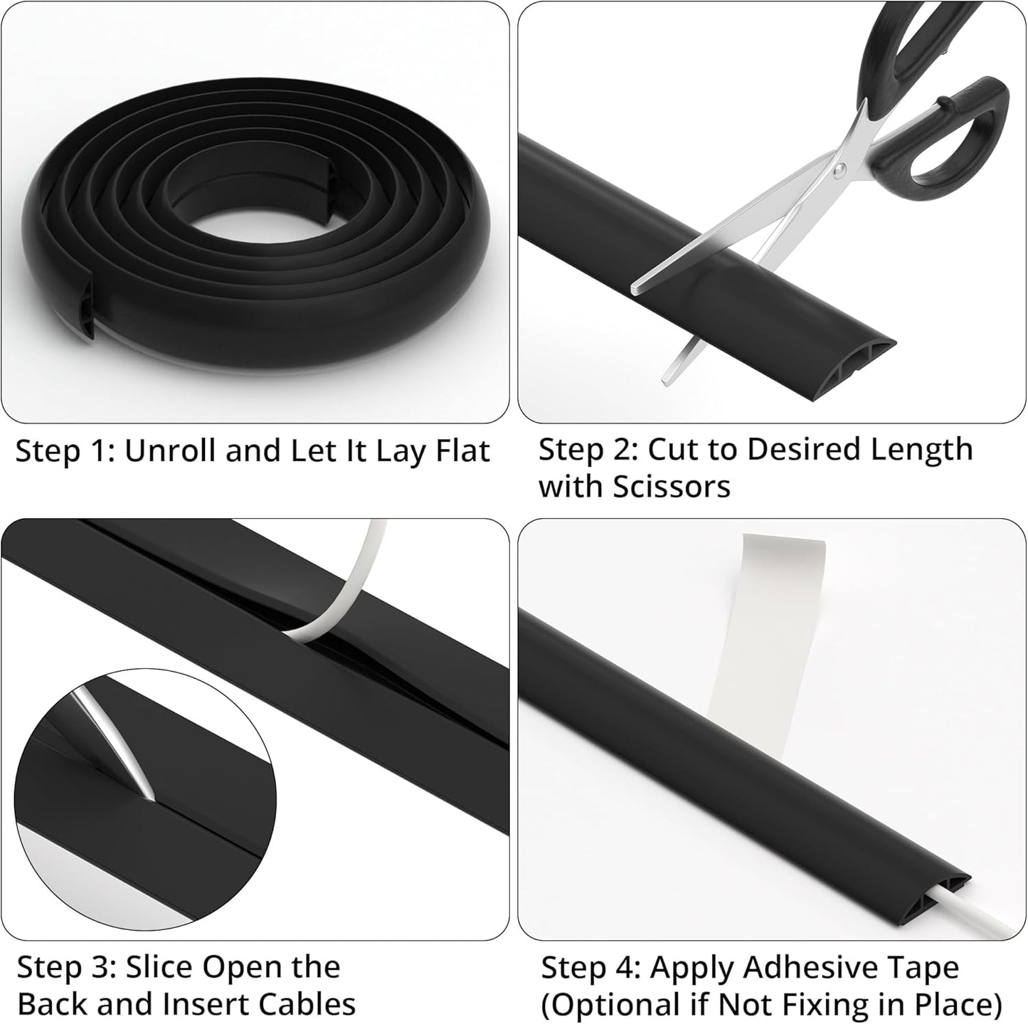 ZhiYo 5.6ft Cord Covers for Wires on Floor, Cord Hider Floor Hide Extension Cords, Soft PVC Cable Cover Cable Protector, Wire Cavity W0.62in H0.31in, White