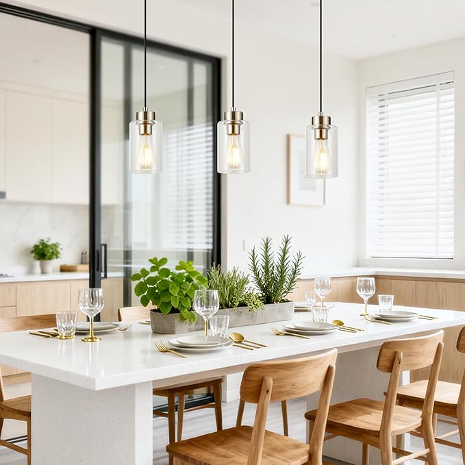 Brushed Nickel Pendant Lights Kitchen Island Clear Glass Pendant Light Fixture for Kitchen Island Dining Room Hallway