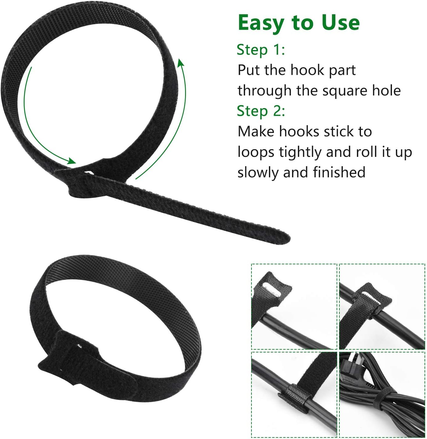 OneLeaf 60 Pcs Reusable Fastening Cable Ties with Hook and Loop, Multi-Purpose Cable Straps Wire Ties Cable Management, Adjustable Cord organizer Ties for Computer/TV/Electronics, 3 Sizes and 5 Colors