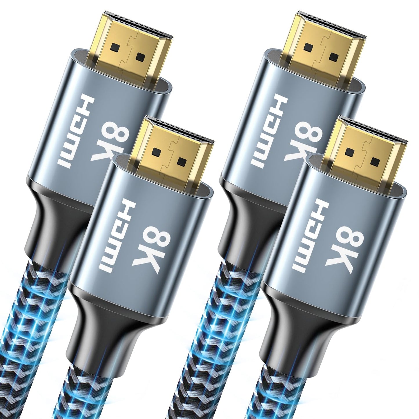 8K HDMI Cable 12 ft 2Pack, 48Gbps High Speed HDMI 2.1 Cable, Braided HDMI Cable 2.1 8K 60Hz 4K 120Hz Support for HDR eARC HDCP 2.2/2.3, HDMI Cord Compatible with HDTV, Laptop, Monitor, PC