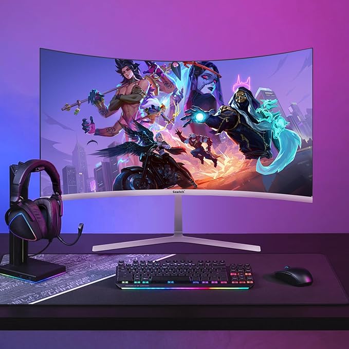 Gawfolk 27 Inch PC Computer Screen,1800R Curved Gaming 280Hz Monitors, FHD 1080p 1ms, Freesync, 98% sRGB,178 ° Angle View HDMI2.0、DisplayPort, Compatible with Wall-Mounted 100 * 100MM-White