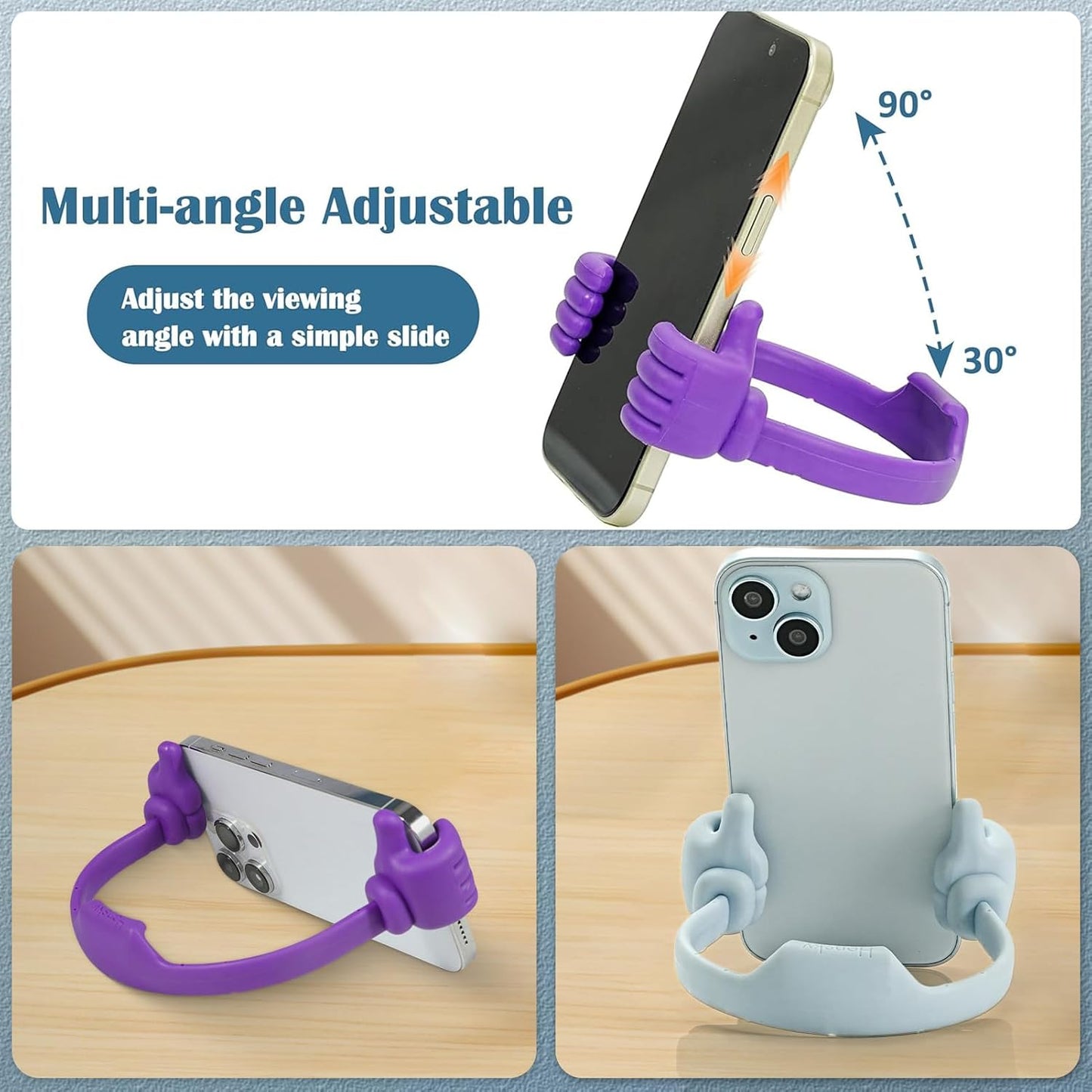 Honsky Cell Phone Stand Holder 2-Pack,Thumbs Up Lazy Phone Stand,Universal Adjustable Flexible Dock for All Phones & Tablets,Cute Stocking Stuffer Gift for Teen Girls,Purple