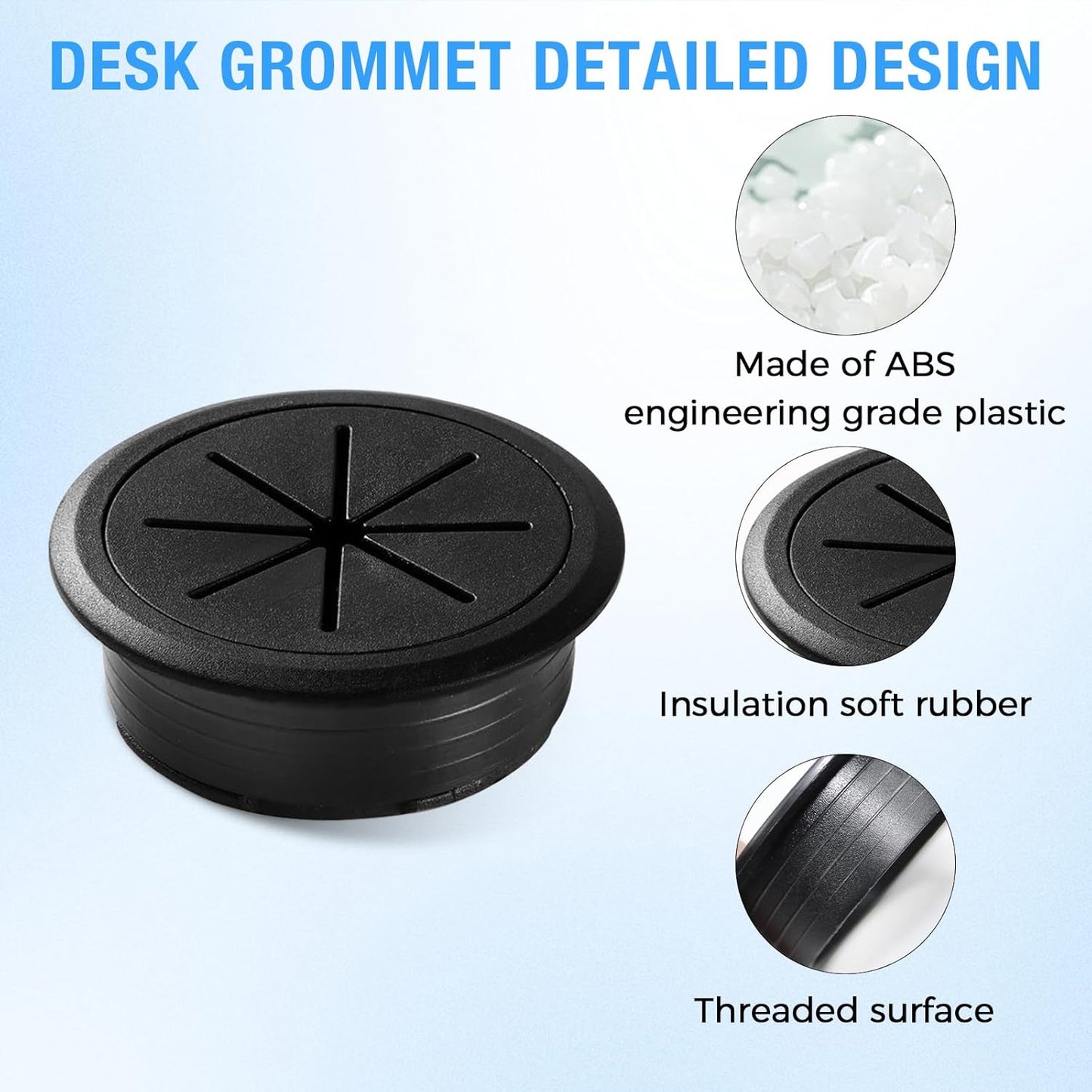 Desk Grommet 2" (50 mm), Desk Hole Cover for Cables White, Cable Grommet ABS Plastic, Desk Hole Grommet for Office and Home Table Cable, Detachable & Flexible Cable Cord Organizer-2 Pcs
