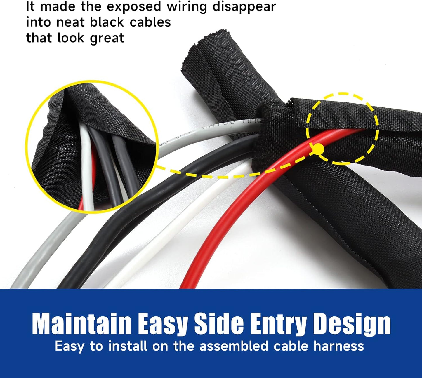 Braided Wire Loom Black Split Sleeving Mesh Woven for Automotive Wires/Audio Video Cable/Multi-Cable Strings (3/8" - 54 Feet)
