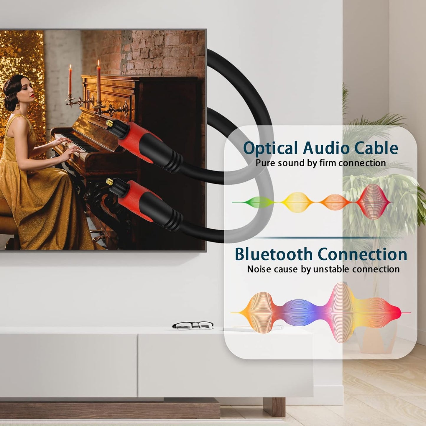 Optical Audio Cable 6.6FT/2M, Digital Audio Fiber Optic Cable Toslink, Flexible Jacket, Compatible with Home Theater, Sound Bar, PS4, Xbox, TV and More