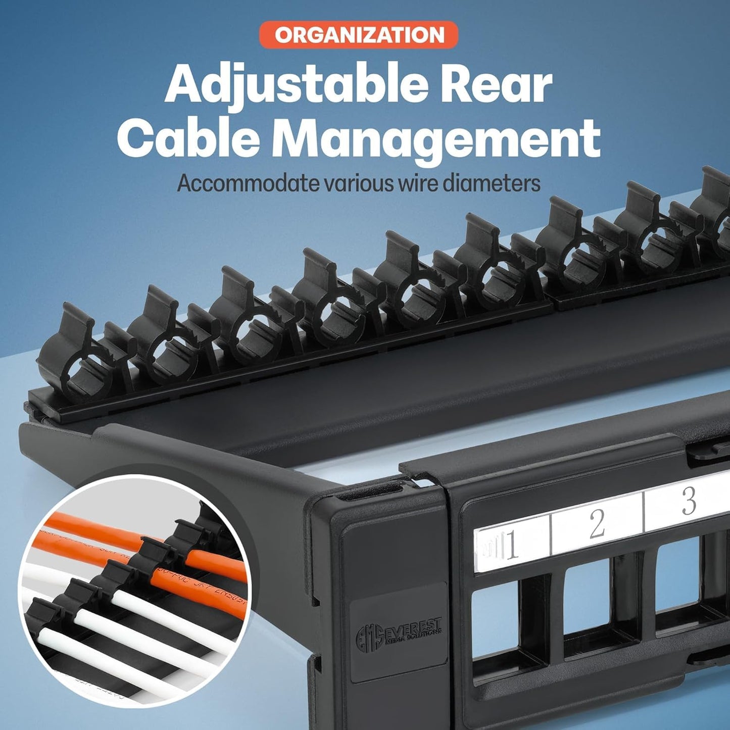 Everest 24 Port Keystone Patch Panel (10-Pack) - Removable 6-Port Panels - Use with Slim Profile Keystones ONLY (Wider Jacks May not fit Side by Side) - 8 Blank Keystone Jack Inserts Included