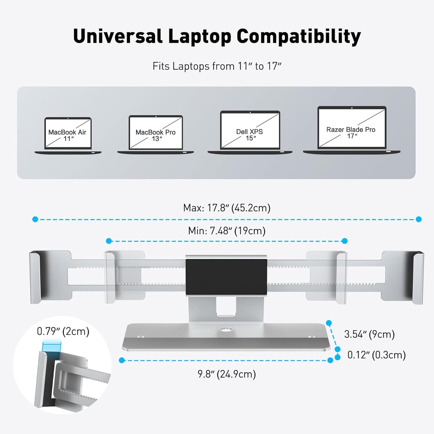 AboveTEK Laptop Locking Station, Premium Aluminum MacBook Security Lock with High-Security Copper Cylinder, Anti-Theft Computer Lock for All 11"-17" No-Slot Notebooks, Non-Slip Base for Public Spaces