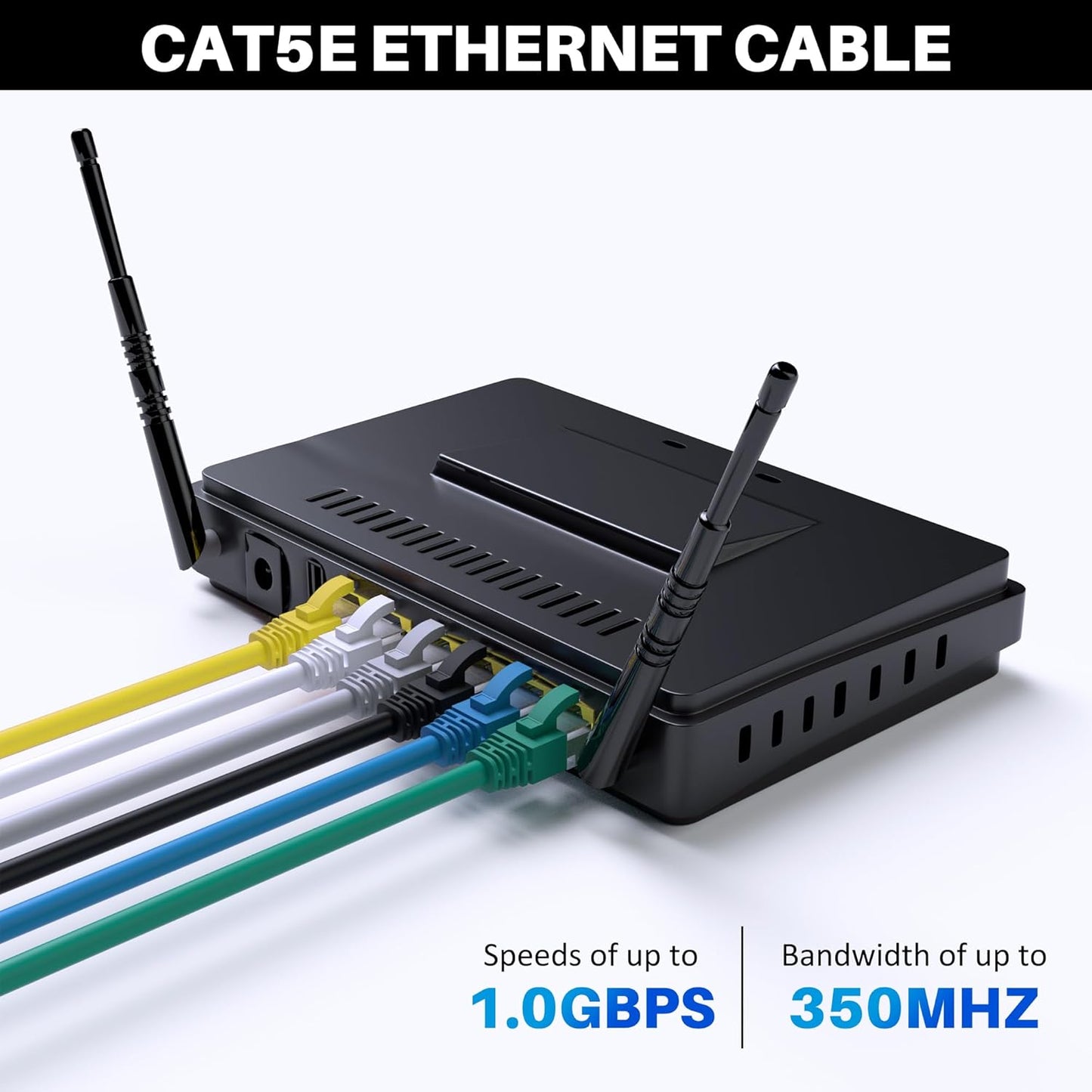 Cat5e Ethernet Cable 300 FT, Long Cat 5e Internet Cable, Grey Snagless Patch Cord, Flexible, Network, LAN, PoE, Standard RJ45 Connector for PC, Server, Router, Modem, TV, PS5 - with 15 Cable Ties
