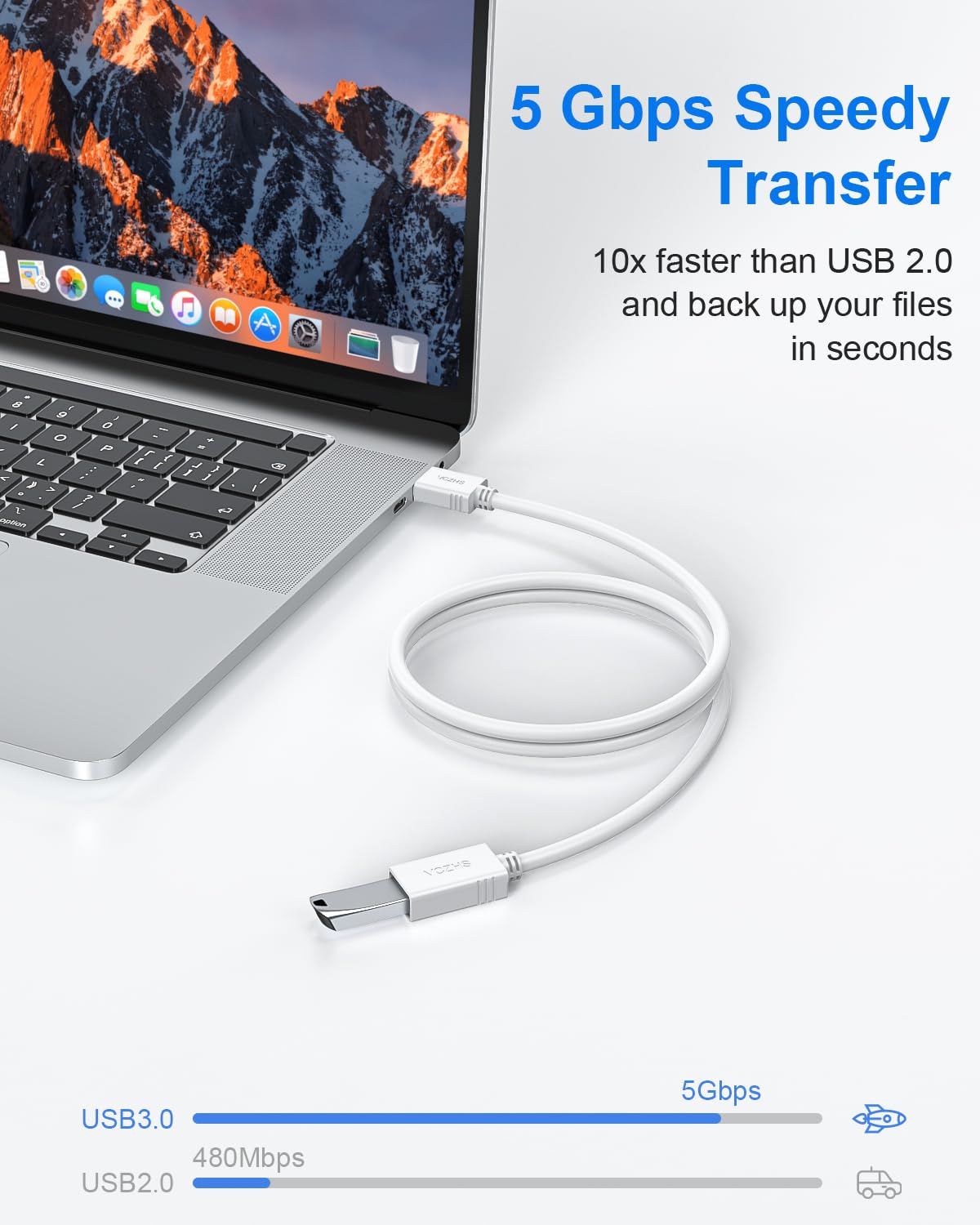 VCZHS Tech USB Extension Cable White 10ft, USB 3.0 Extender for High-Speed Data Transfer & Fast Charging, Durable & Flexible for Mouse, Keyboard, Printer, Flash Drive, Webcam, and More