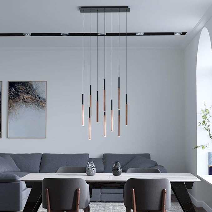 ALTAIR 10 Mini Pendant Lighting Black-Copper - LED Hanging Light Fixture for Kitchen Island, Bar, Foyer - Cluster Pendants - Dimmable, Adjustable Wire, Lamp Bulb Included