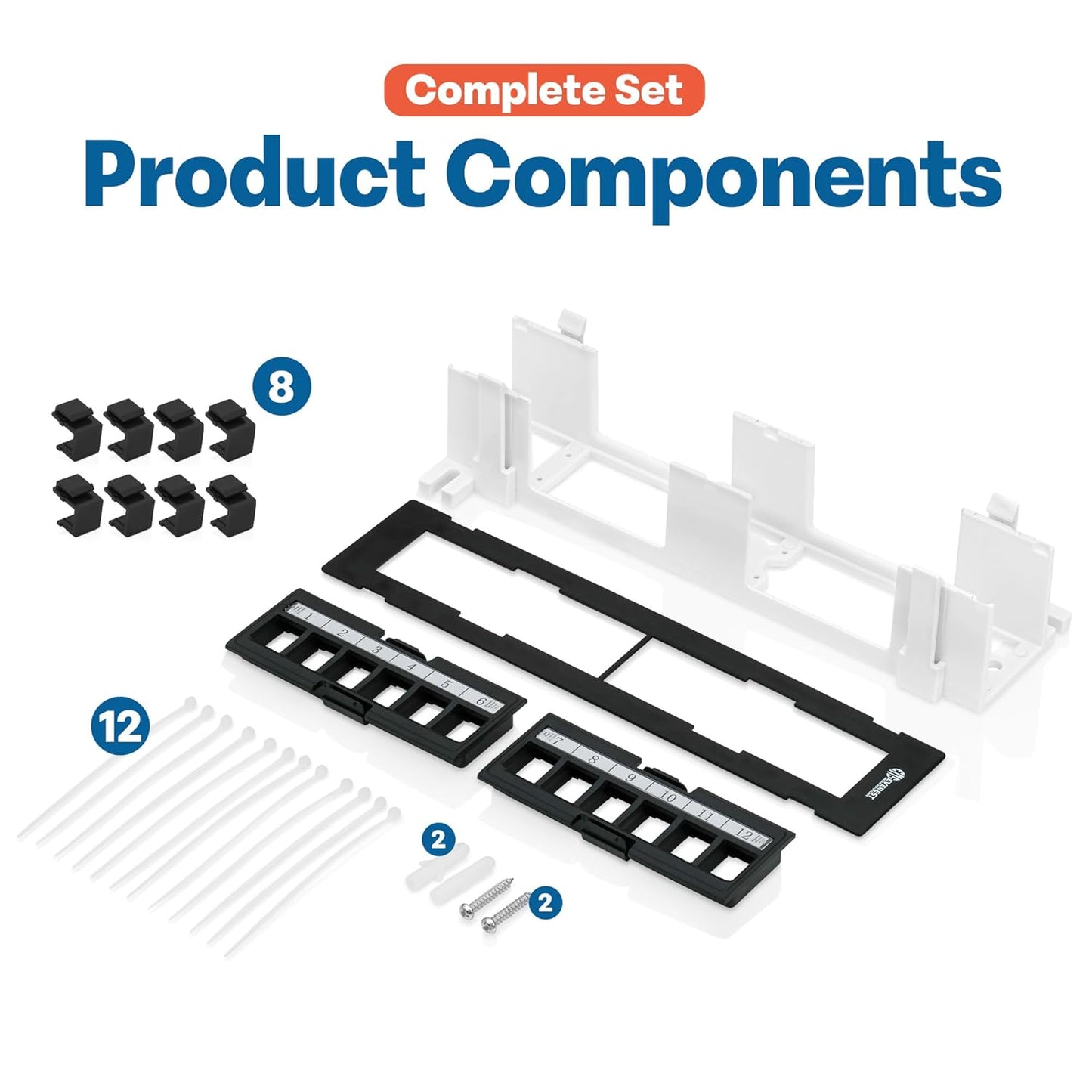 Everest Media 12-Port Keystone Patch Panel (4-Pack) - Removable 6-Port Panels - with 89D Wall Mount Bracket - Vertical/Horizontal Installation - 8 Blank Keystone Jack Inserts Included
