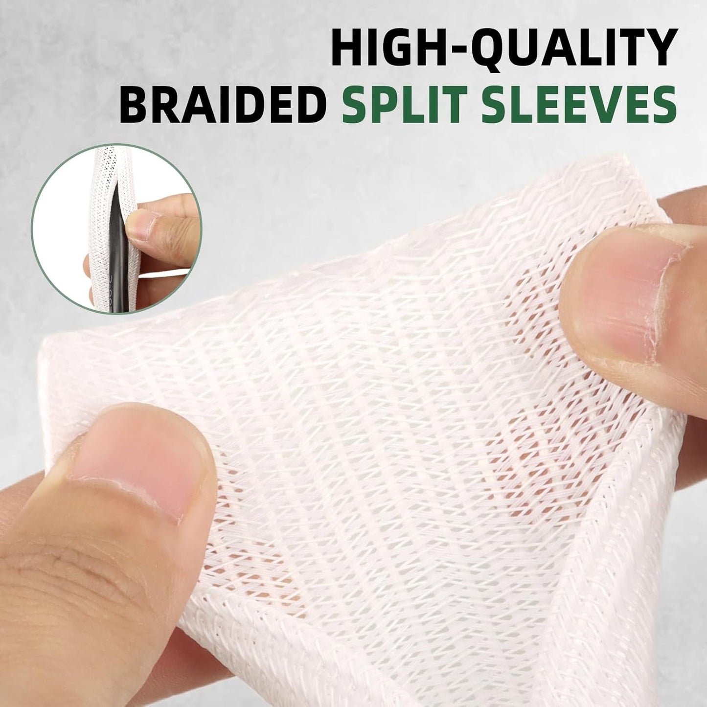 Split Wire Loom Tubing, Cable Protector Sleeve, Braided Cable Management for TV/Computer/Home Theater/Engine Bay, Cord Protectors from Pets No Chew (White, 1/8"-10ft)