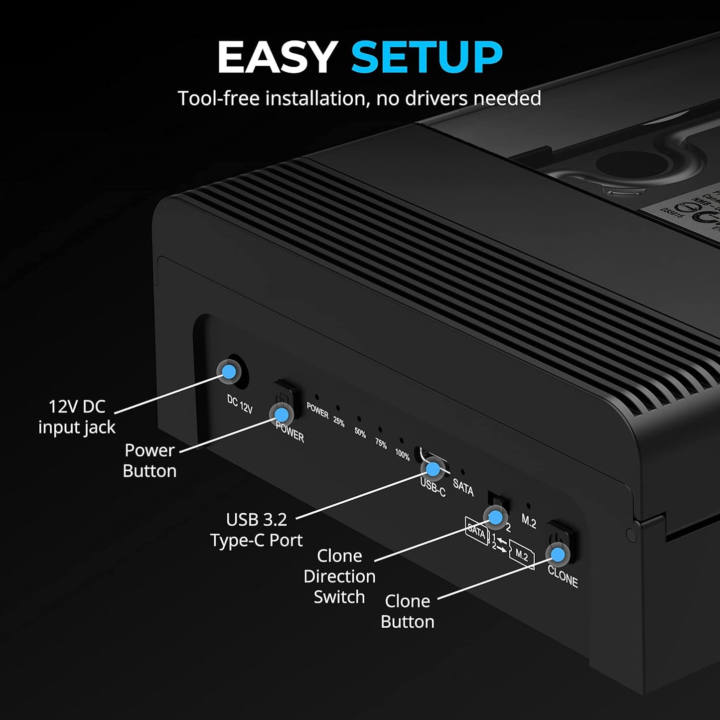 SABRENT USB-C Lay Flat Docking Station – NVMe M.2 + SATA 2.5”/3.5” SSD/HDD Enclosure, 10Gbps, Tool-Free, Offline Clone Function, USB 3.2 Type-C, for Windows, Mac, Linux (DS-UFNC)