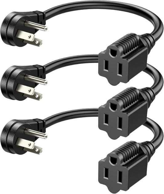 DEWENWILS 1FT Short Extension Cord, Flat Head Extension Cord Indoor with 3 Prong, Low Profile Power Cable SJT 14 AWG Flexible Power Cord for Home Kitchen, ETL Listed, 3 Pack